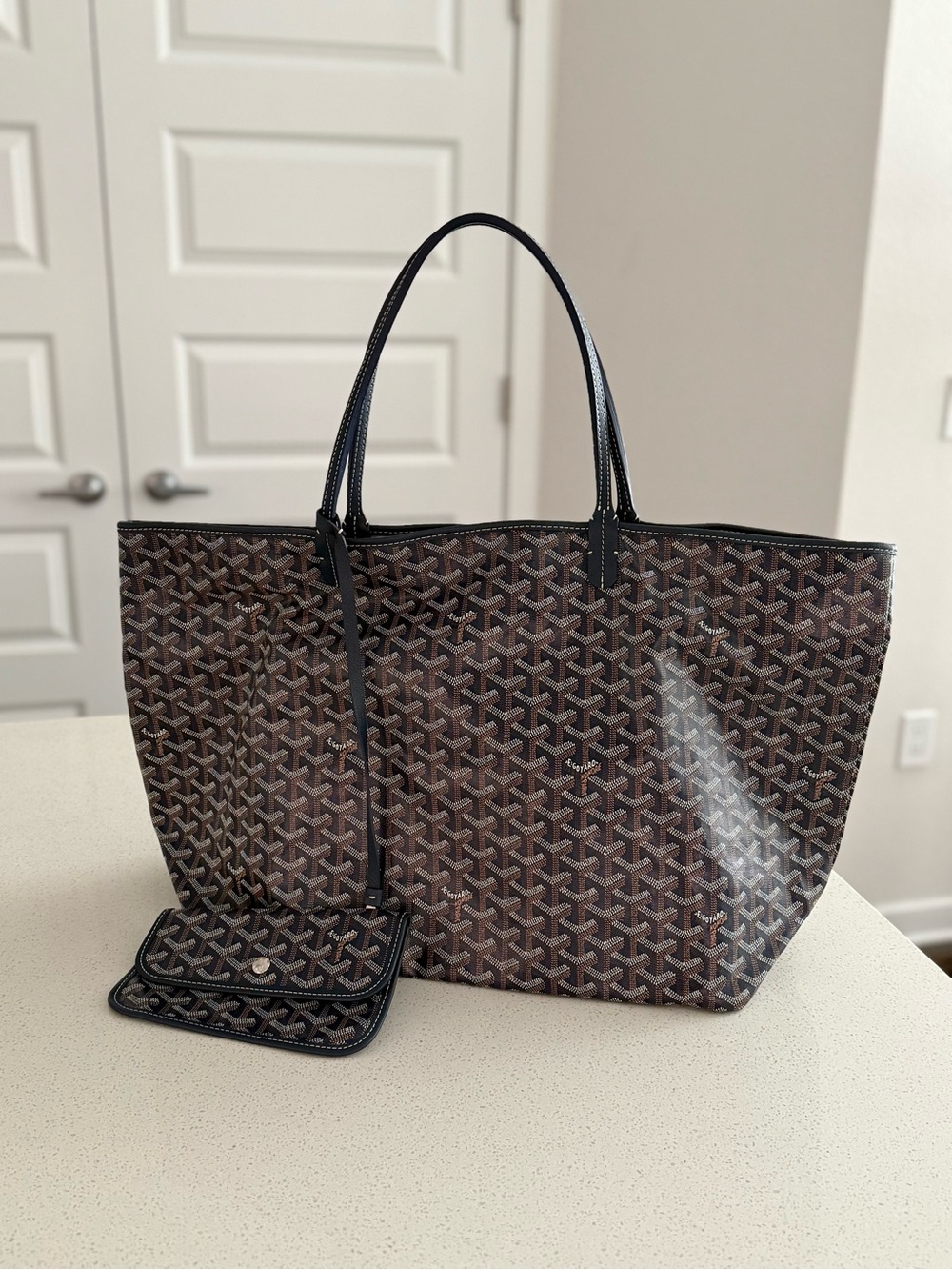 Goyard St Louis GM Navy Tote with Pouch